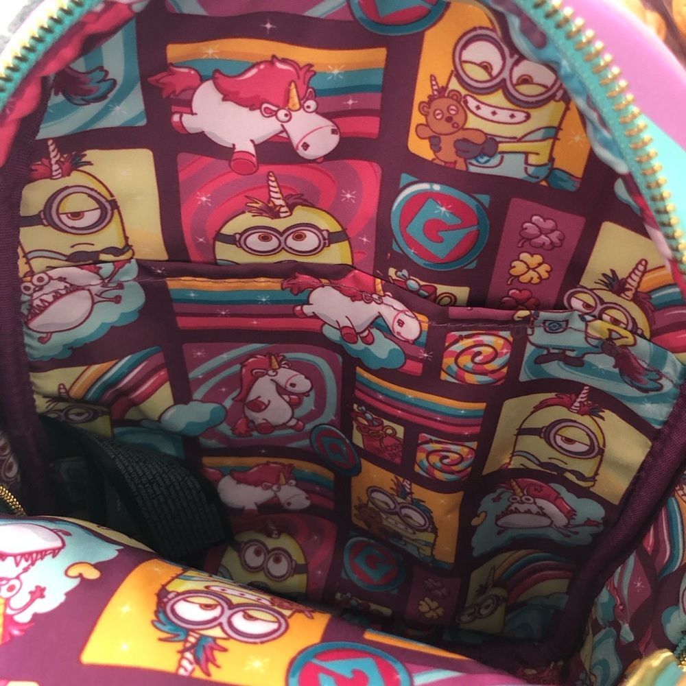 Loungefly Minions Fluffy Unicorn Rainbow Mini Backpack - Picture 7 of 7